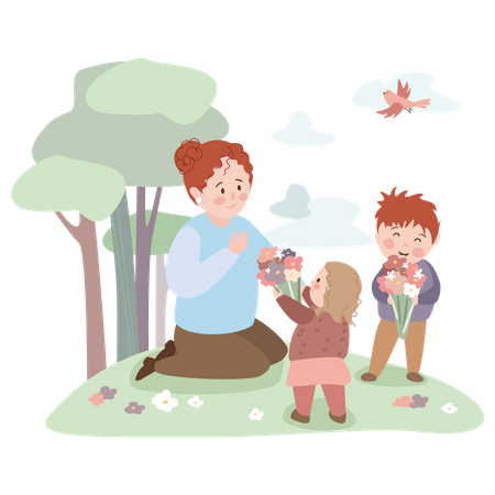 Children giving gifts to their mother Illustration