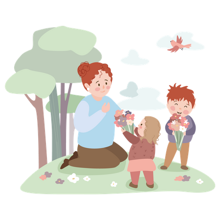 Children giving gifts to their mother  Illustration