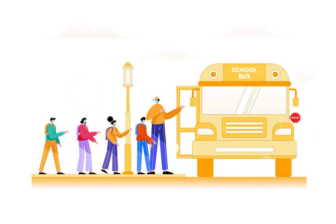 Children going In School Bus  Illustration