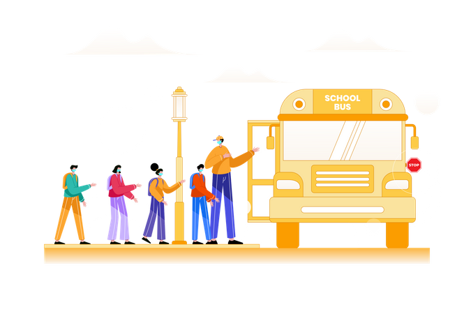 Children going In School Bus  Illustration