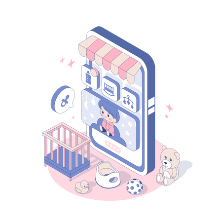 Children goods store. Babies mobile application  Illustration