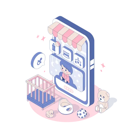 Children goods store. Babies mobile application  Illustration