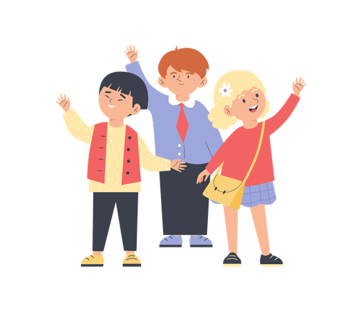 Children group with hello and welcome gesture  Illustration