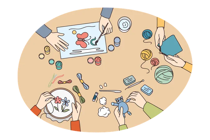 Children have fun engaged in hobby art workshops  Illustration