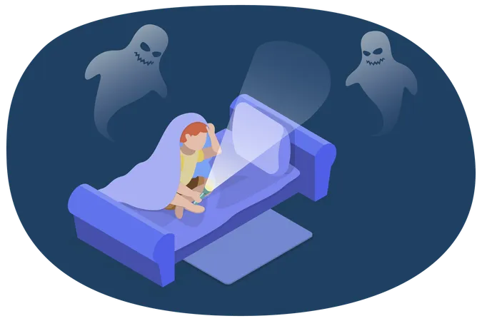 3 D Isometric Flat Vector Conceptual Illustration Of Children Nightmares Night Phobia Illustration