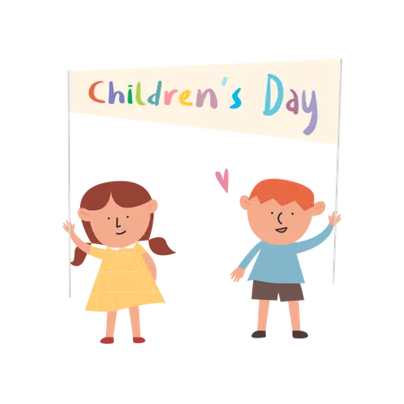 Children holding childrens day banner  Illustration