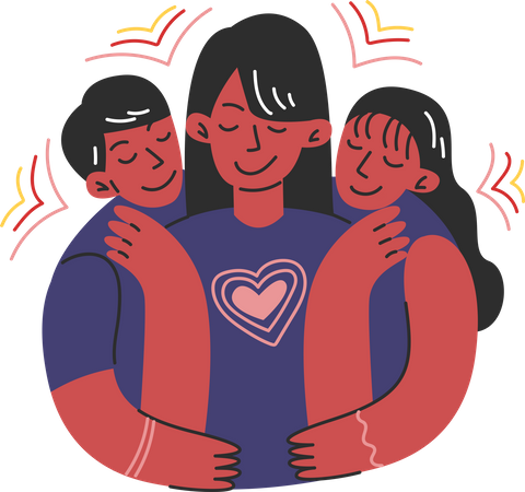 Children Hug Their Mothers  Illustration