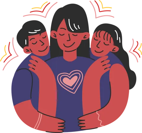 Children Hug Their Mothers  Illustration