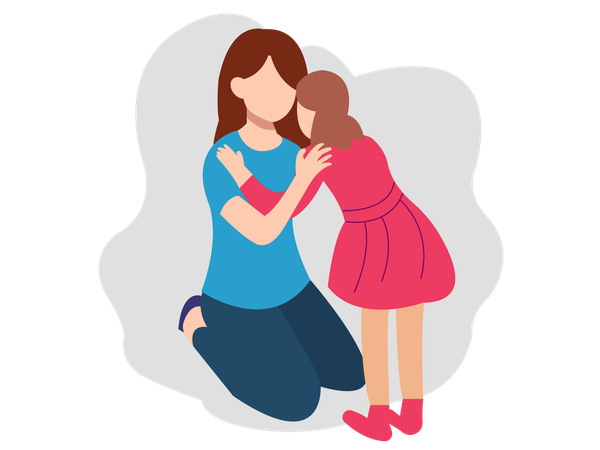 Children Hugging Mom On Mother Day  Illustration