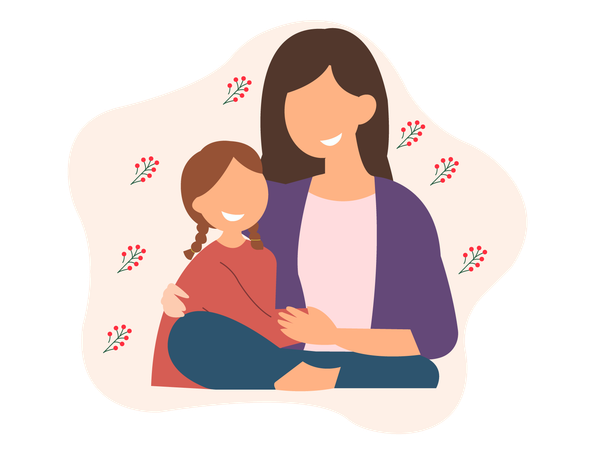 Children Hugging Mom On Mother Day  Illustration