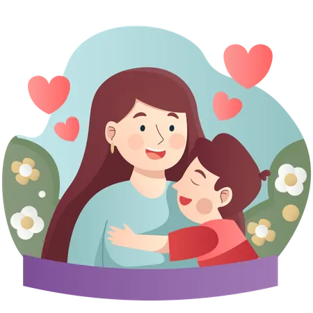 Children Hugging Mom On Mother Day  Illustration