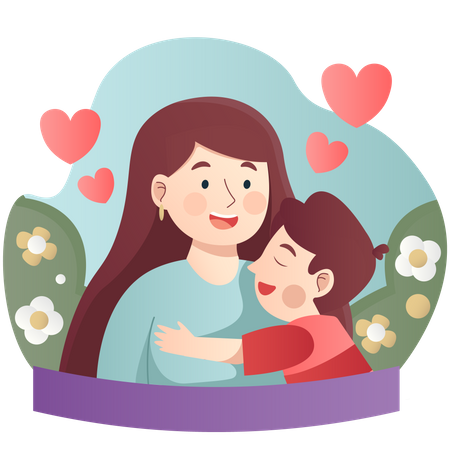 Children Hugging Mom On Mother Day  Illustration