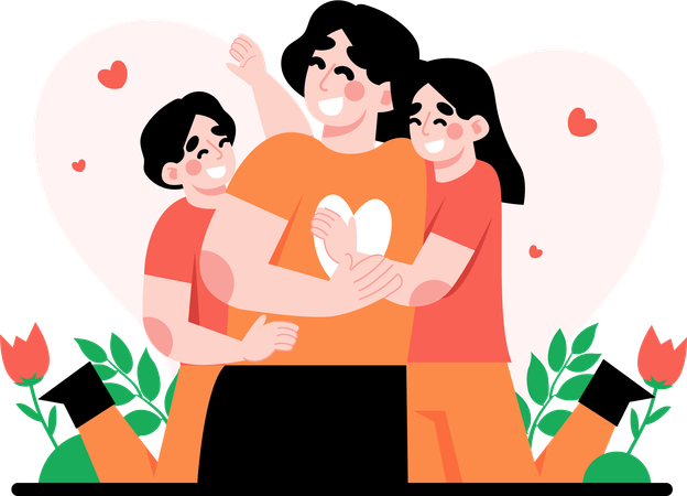 Children hugging their mother happily  Illustration