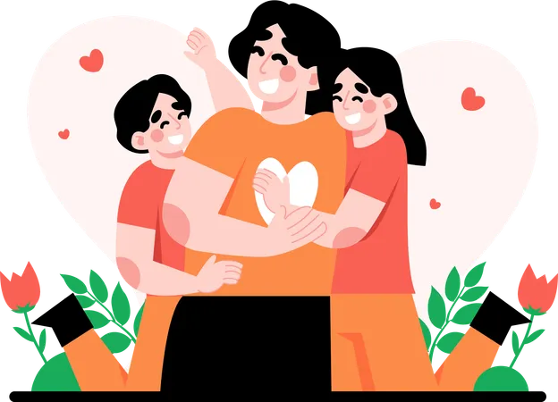 Children hugging their mother happily  Illustration