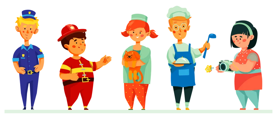 Children in career costumes  Illustration