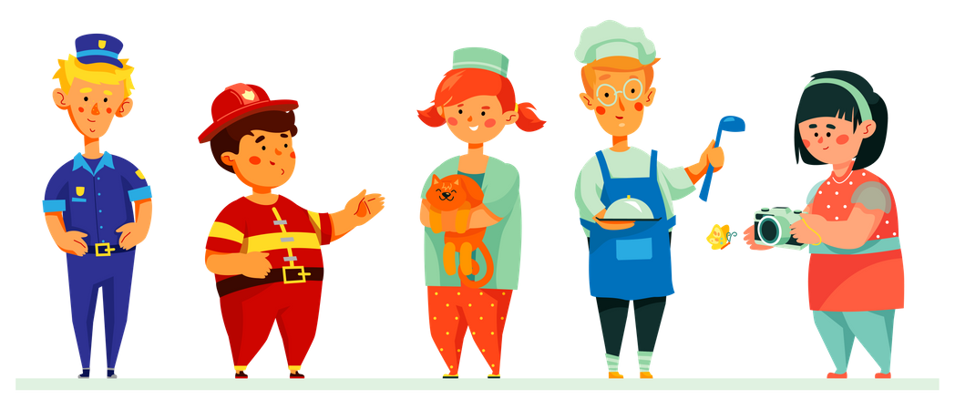 Children in career costumes  Illustration