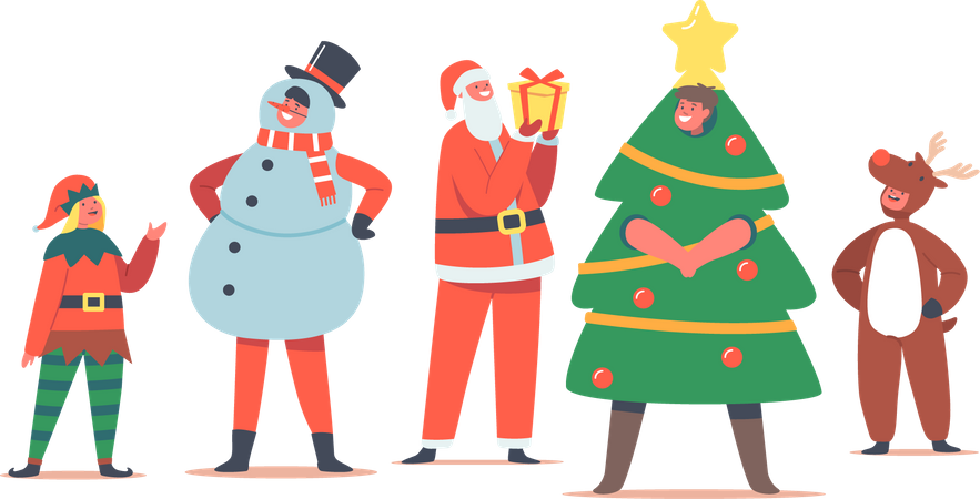 Children in Christmas Costumes Illustration