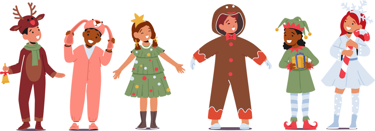 Children in Christmas Costumes  Illustration