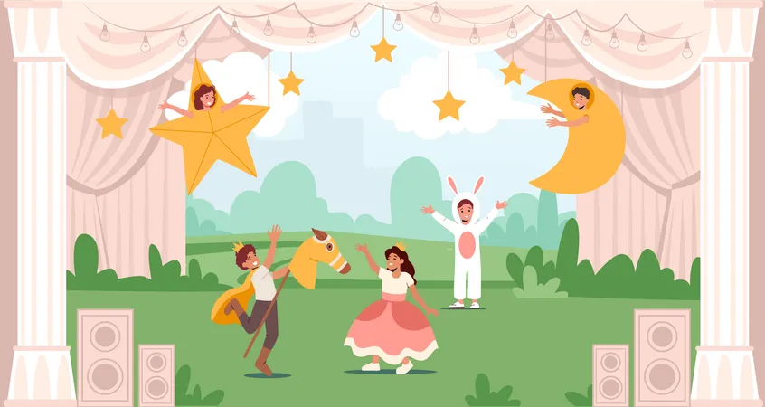 Children in funny theatrical costumes Illustration