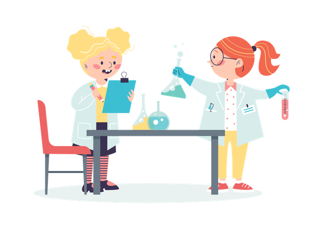Children in laboratory conducting experiment  Illustration