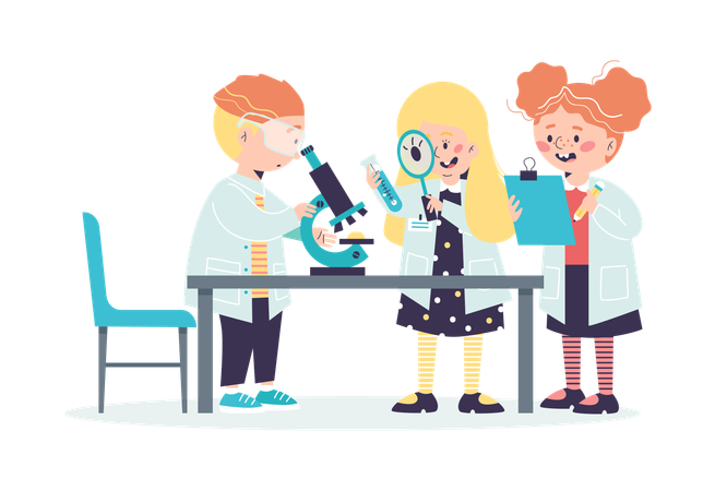 Children in laboratory learning science  Illustration