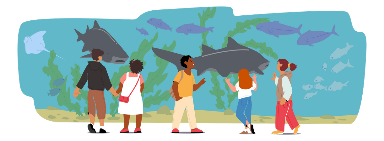 Children In Oceanarium  Illustration