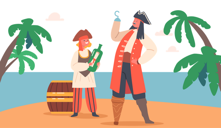 Children in Pirates costume with Treasure  Illustration