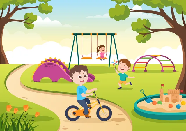 Best Premium Children playing in Playground Illustration download in PNG &  Vector format