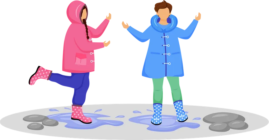 Children in raincoats Illustration