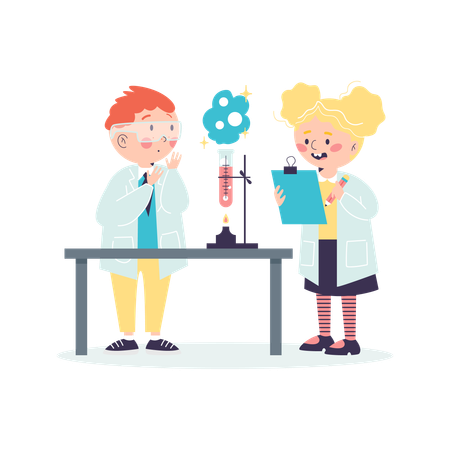 Children in science laboratory conducting chemical experiments  Illustration