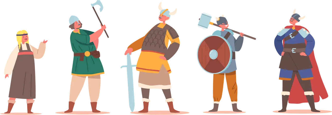 Children in Viking Costumes Illustration