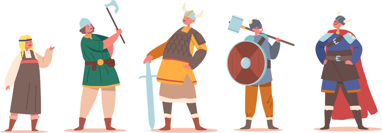 Children in Viking Costumes  Illustration