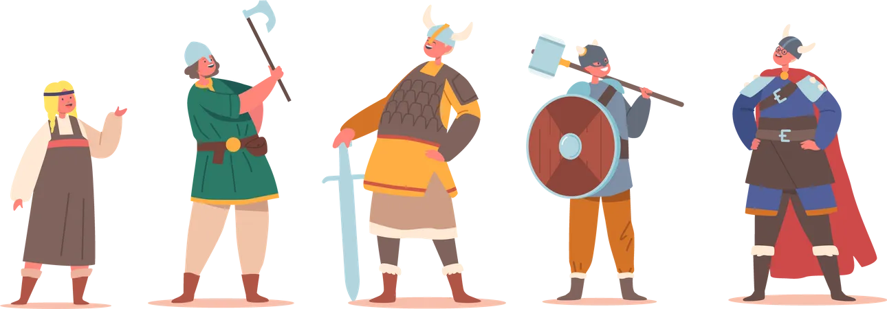 Children in Viking Costumes  Illustration