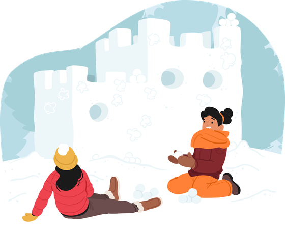 Children Joyfully Engage In Snowball Fights  Illustration