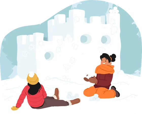 Children Joyfully Engage In Snowball Fights Constructing A Snowy Fortress Laughter Echoes Amidst The Gleeful Chaos As The Wintry Battleground Transforms Into A Whimsical Arena Of Frosty Fun Vector Illustration