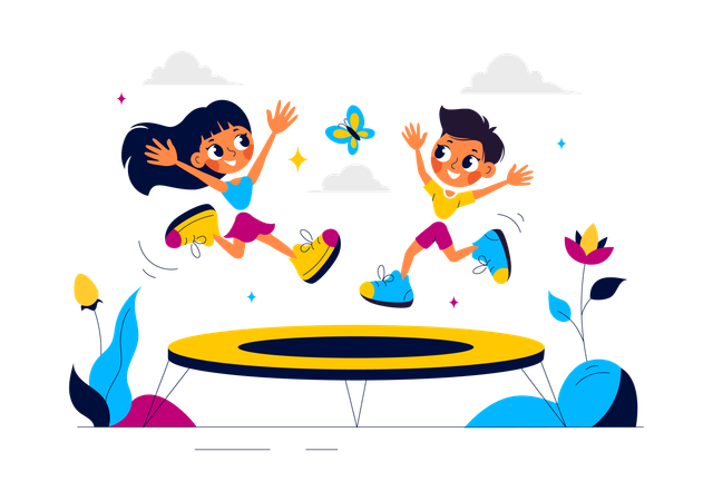 Children jumping on trampoline  Illustration