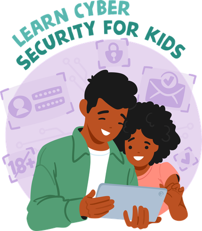 Children Learn Cybersecurity Through Interactive Games  Illustration