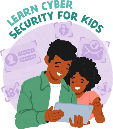 Children Learn Cybersecurity Through Interactive Games  Illustration