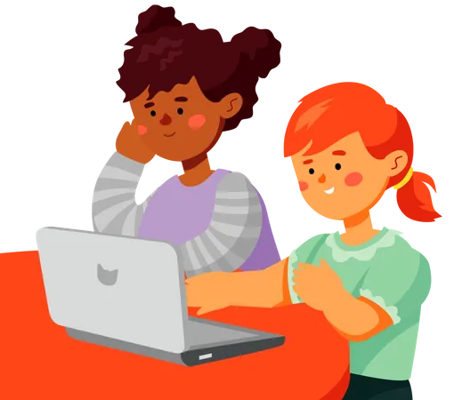 Children learning using online education Illustration