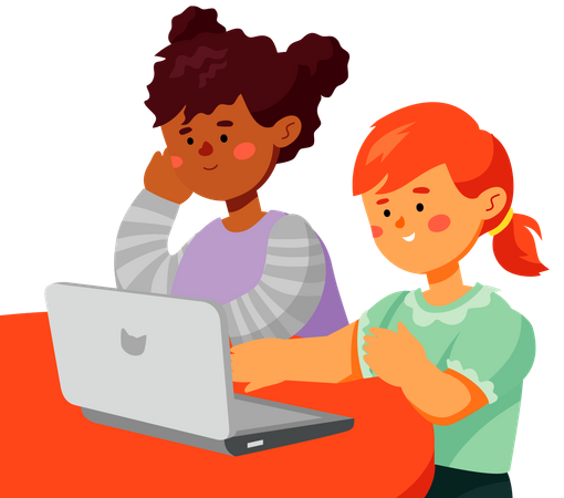 Children learning using online education  Illustration