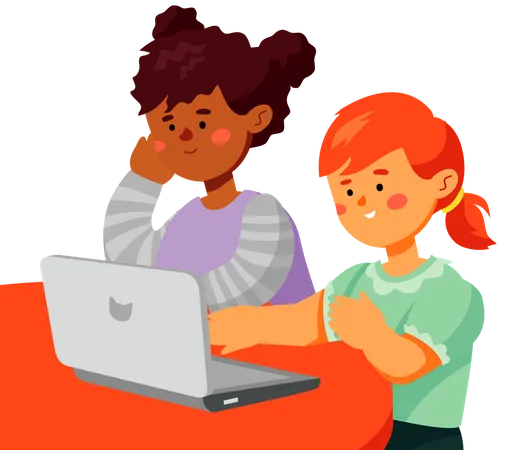 Children learning using online education  Illustration