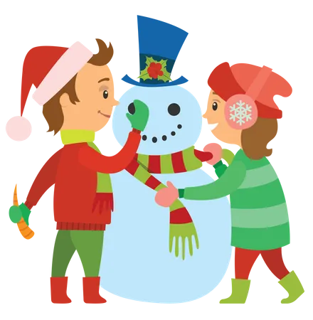 Children making snowman Illustration