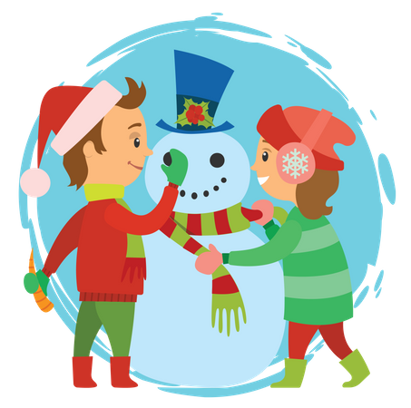 Children making snowman  Illustration