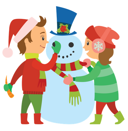 Children making snowman  Illustration