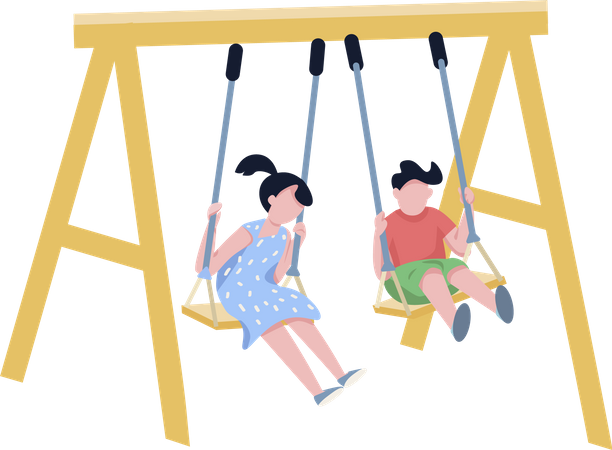 Children on chain swing  Illustration