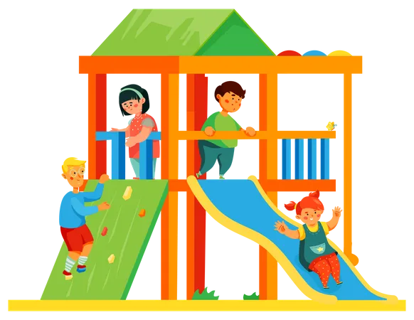 kids playing on playground clipart