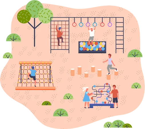 Children on playground of modern kindergarten  Illustration