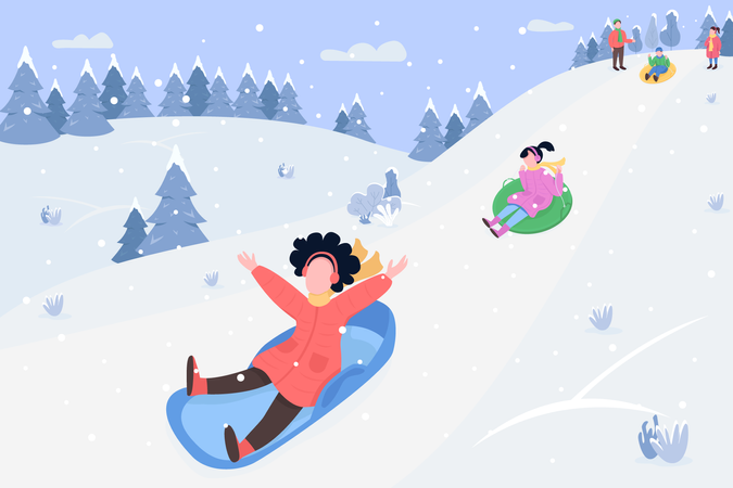 Children on sleds Illustration