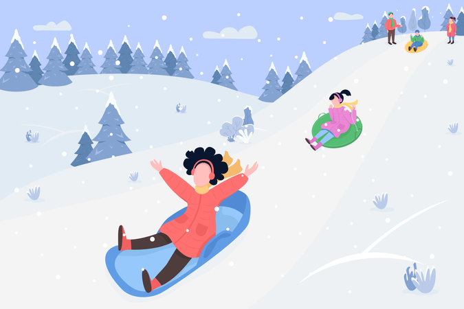 Children on sleds  Illustration