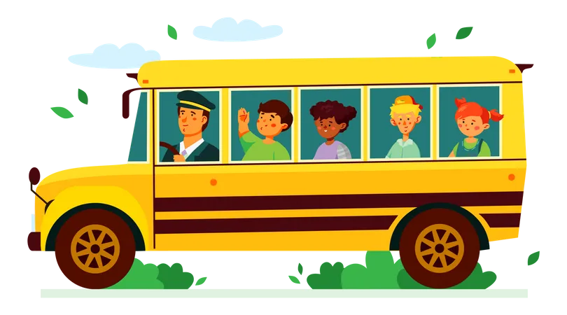 Children on the school bus  Illustration